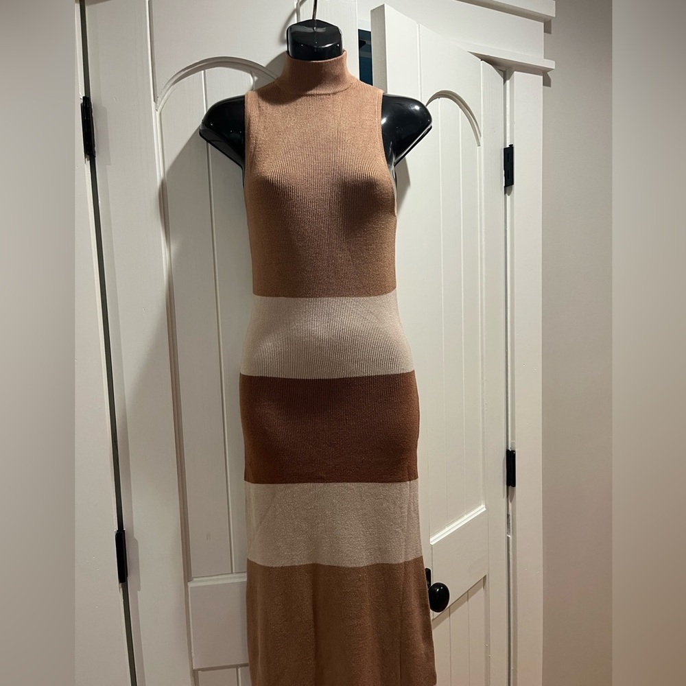 Freshman Brown and Cream Maxi Dress